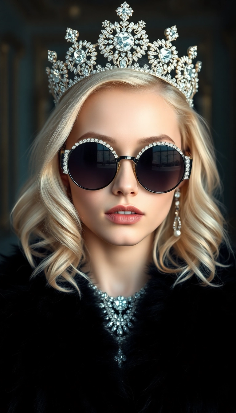 iPhone Refreshing AI Young Platinum Blonde Queen in Black Fur Professional Wallpaper